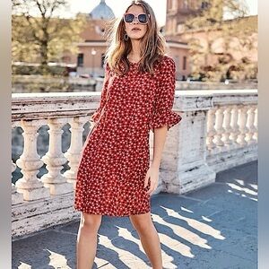 Boden Hyacinth Scattered Stars Casual Midi‎ Knee Length Dress, Red, Size 8